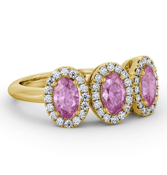 Halo Trilogy Pink Sapphire and Diamond 1.60ct Ring 9K Yellow Gold GEM65_YG_PS_THUMB1