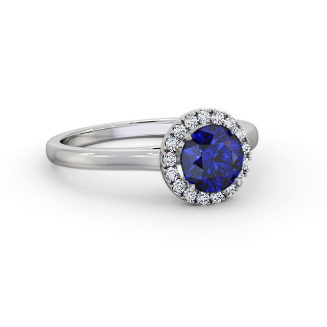 Halo Blue Sapphire and Diamond 1.20ct Ring 18K White Gold - Daviana GEM66_WG_BS_FLAT