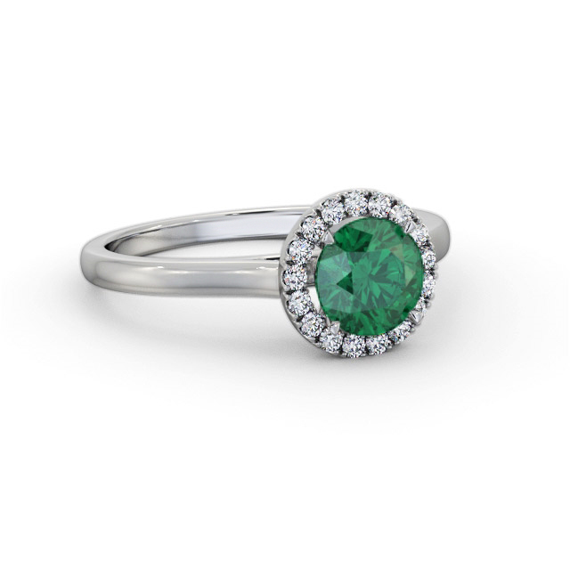 Halo Emerald and Diamond 0.95ct Ring 18K White Gold - Daviana GEM66_WG_EM_FLAT