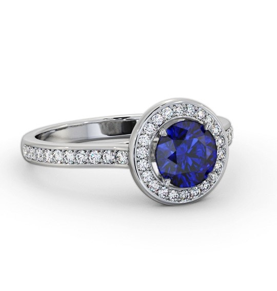 Halo Blue Sapphire and Diamond 1.35ct Ring 18K White Gold GEM68_WG_BS_THUMB1