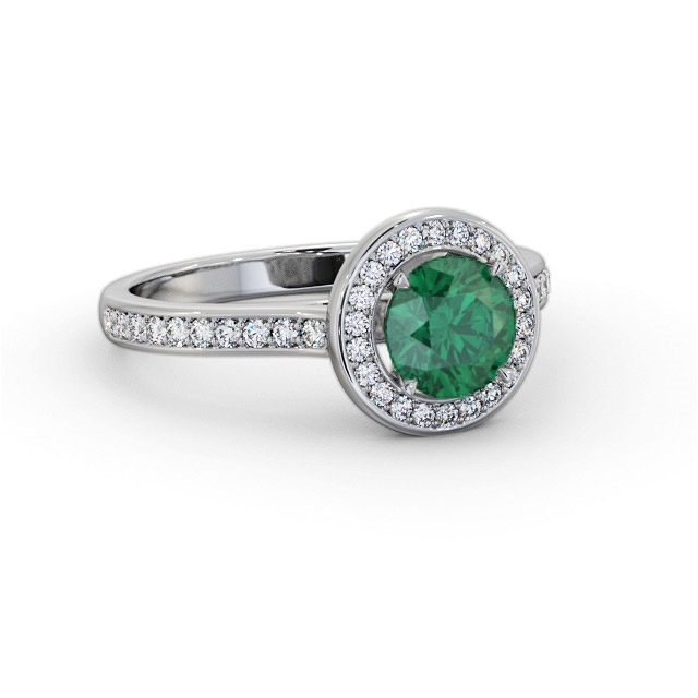 Halo Emerald and Diamond 1.10ct Ring 18K White Gold - Katana GEM68_WG_EM_FLAT