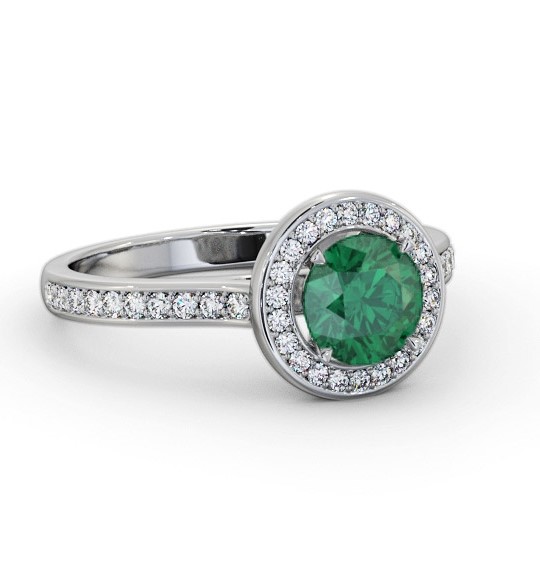 Halo Emerald and Diamond 1.10ct Ring 18K White Gold GEM68_WG_EM_THUMB1