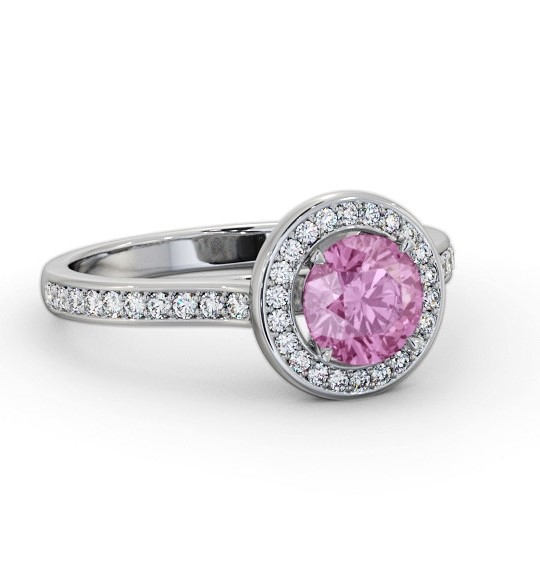 Halo Pink Sapphire and Diamond 1.35ct Ring 18K White Gold GEM68_WG_PS_THUMB1