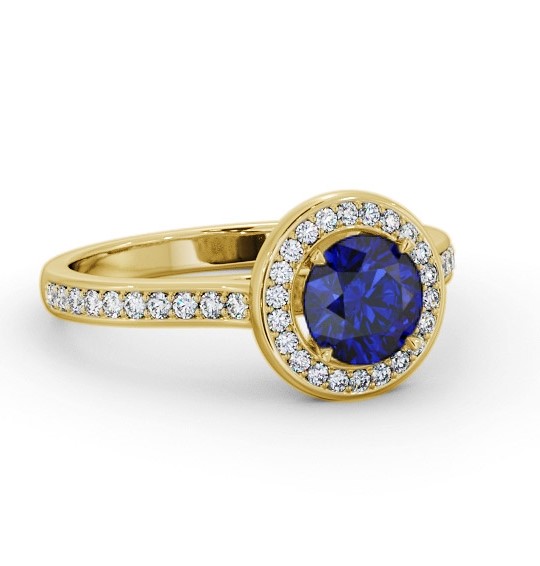Halo Blue Sapphire and Diamond 1.35ct Ring 9K Yellow Gold GEM68_YG_BS_THUMB1