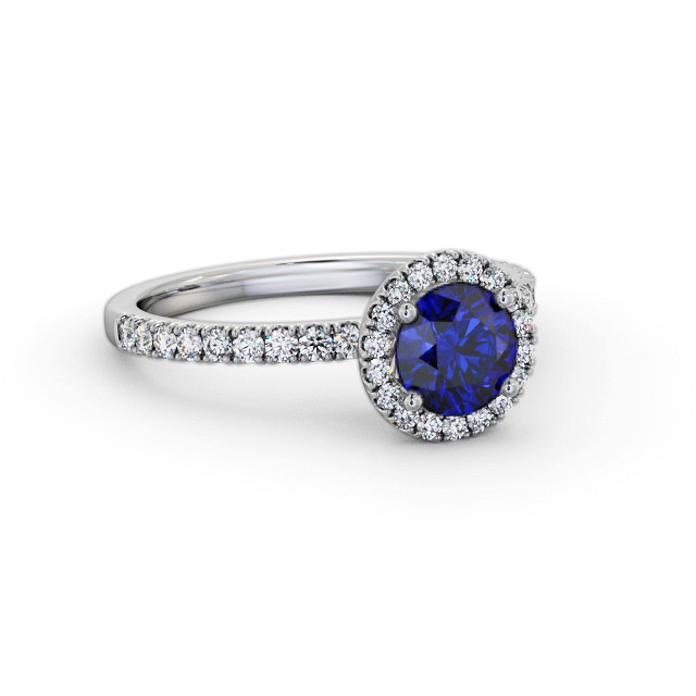 Halo Blue Sapphire and Diamond 1.45ct Ring 18K White Gold - Acali GEM69_WG_BS_FLAT