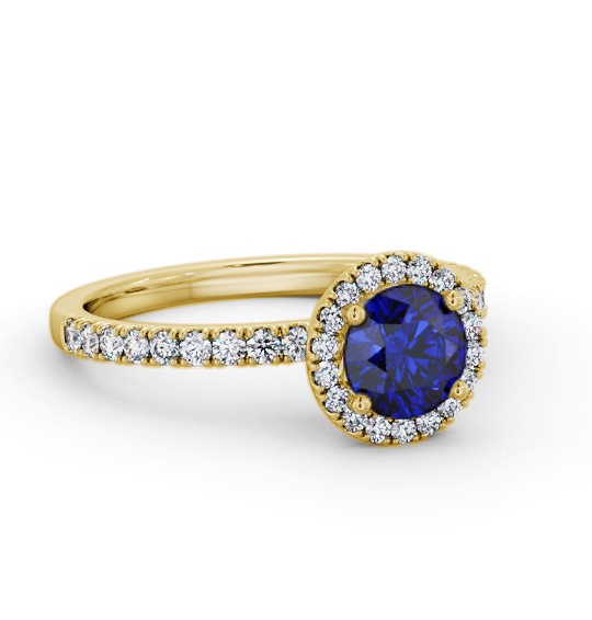 Halo Blue Sapphire and Diamond 1.45ct Ring 9K Yellow Gold GEM69_YG_BS_THUMB1