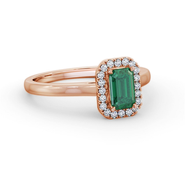 Halo Emerald and Diamond 0.75ct Ring 18K Rose Gold - Gianni GEM70_RG_EM_FLAT