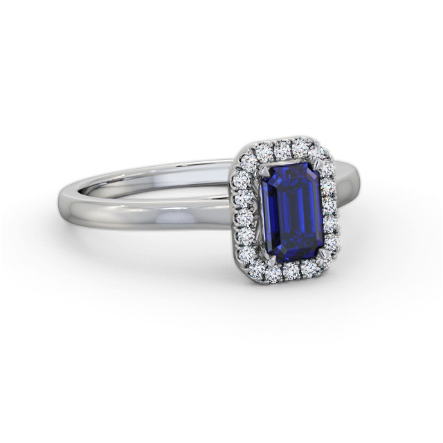 Halo Blue Sapphire and Diamond 0.90ct Ring 18K White Gold - Gianni GEM70_WG_BS_FLAT
