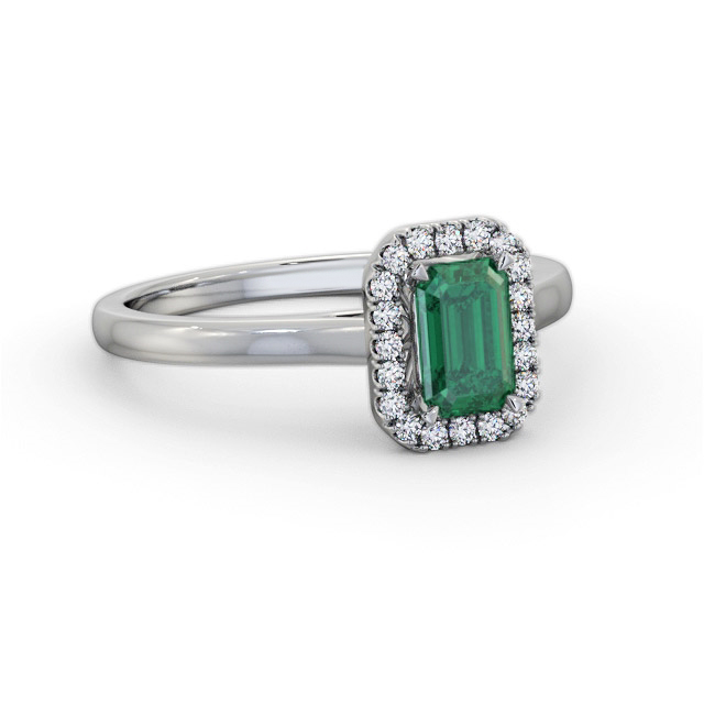Halo Emerald and Diamond 0.75ct Ring 18K White Gold - Gianni GEM70_WG_EM_FLAT