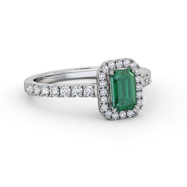 Halo Emerald and Diamond 1.05ct Ring 18K White Gold - Conley GEM71_WG_EM_FLAT