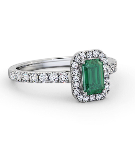 Halo Emerald and Diamond 1.05ct Ring 18K White Gold GEM71_WG_EM_THUMB2 