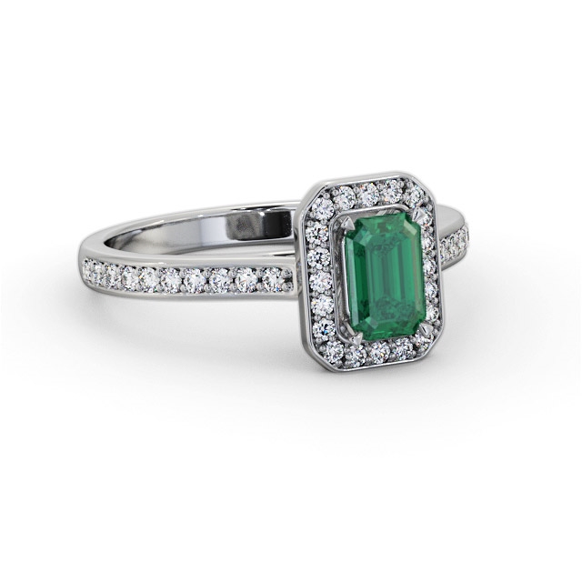 Halo Emerald and Diamond 0.90ct Ring 18K White Gold - Atlan GEM72_WG_EM_FLAT