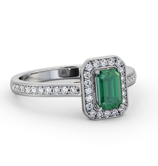 Halo Emerald and Diamond 0.90ct Ring 18K White Gold GEM72_WG_EM_THUMB1