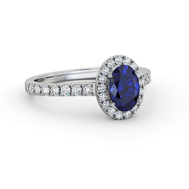 Halo Blue Sapphire and Diamond 1.50ct Ring 18K White Gold - Kaniya GEM74_WG_BS_FLAT