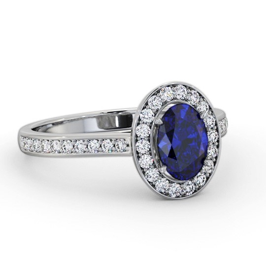 Halo Blue Sapphire and Diamond 1.35ct Ring 18K White Gold GEM75_WG_BS_THUMB1