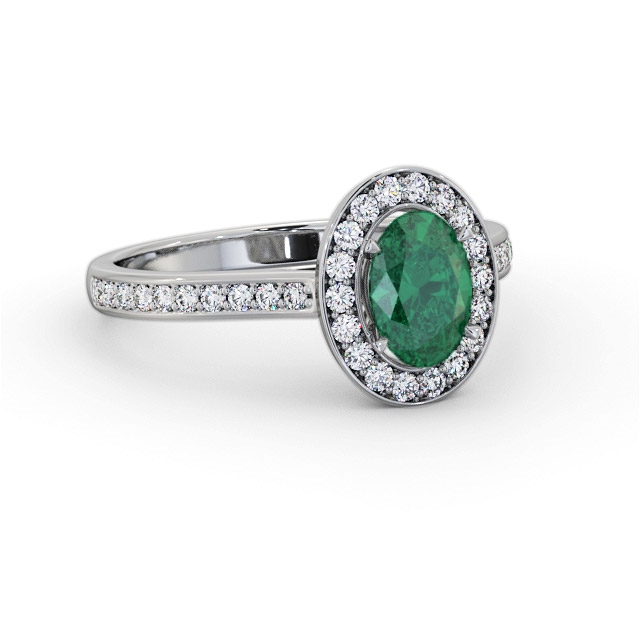 Halo Emerald and Diamond 1.10ct Ring 18K White Gold - Camela GEM75_WG_EM_FLAT