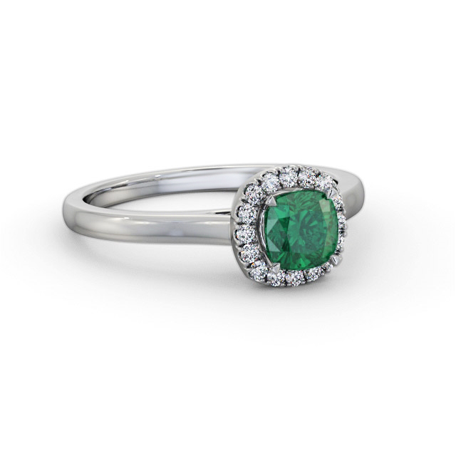 Halo Emerald and Diamond 0.75ct Ring 18K White Gold - Hillary GEM76_WG_EM_FLAT