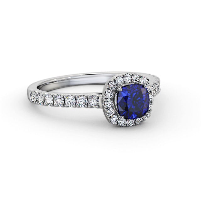 Halo Blue Sapphire and Diamond 1.20ct Ring 18K White Gold - Laven GEM77_WG_BS_FLAT