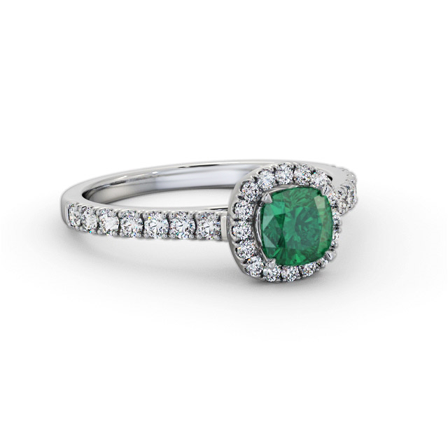 Halo Emerald and Diamond 1.05ct Ring 9K White Gold - Laven GEM77_WG_EM_FLAT