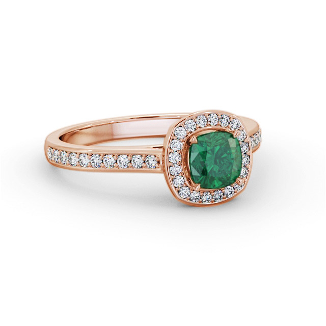 Halo Emerald and Diamond 0.90ct Ring 18K Rose Gold - Sanya GEM78_RG_EM_FLAT