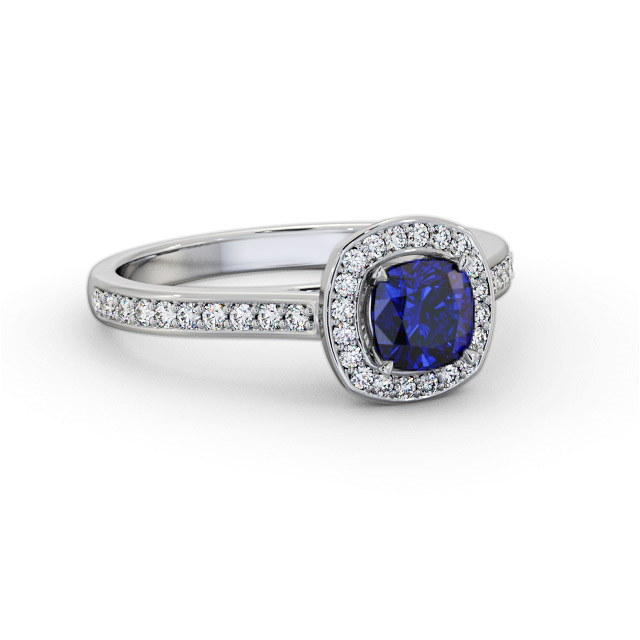 Halo Blue Sapphire and Diamond 1.05ct Ring 18K White Gold - Sanya GEM78_WG_BS_FLAT