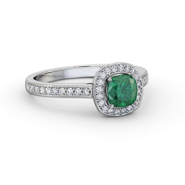 Halo Emerald and Diamond 0.90ct Ring 18K White Gold - Sanya GEM78_WG_EM_FLAT