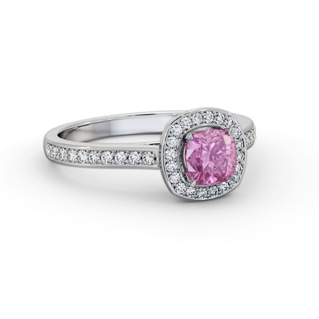 Halo Pink Sapphire and Diamond 1.05ct Ring 18K White Gold - Sanya GEM78_WG_PS_FLAT