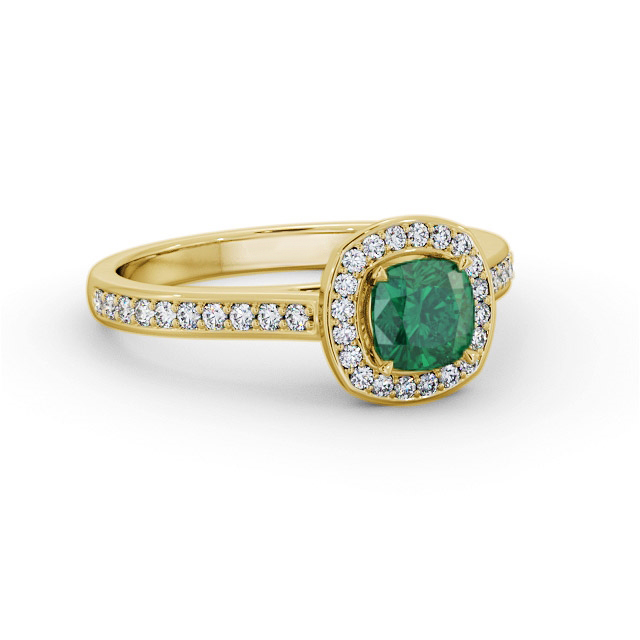 Halo Emerald and Diamond 0.90ct Ring 9K Yellow Gold - Sanya GEM78_YG_EM_FLAT