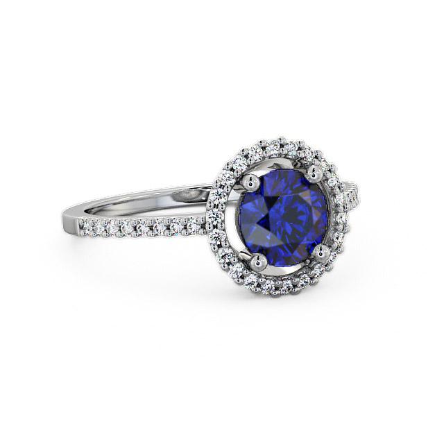 Halo Blue Sapphire and Diamond 1.20ct Ring 18K White Gold - Karely GEM7_WG_BS_HAND