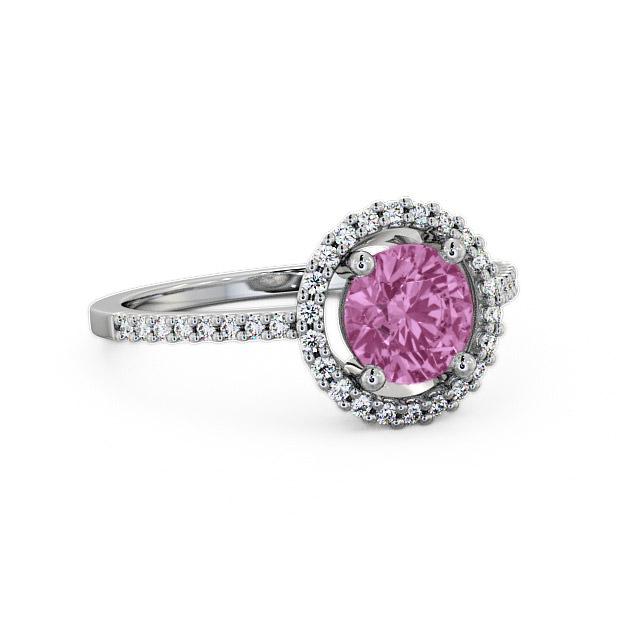 Halo Pink Sapphire and Diamond 1.20ct Ring 18K White Gold - Karely GEM7_WG_PS_HAND