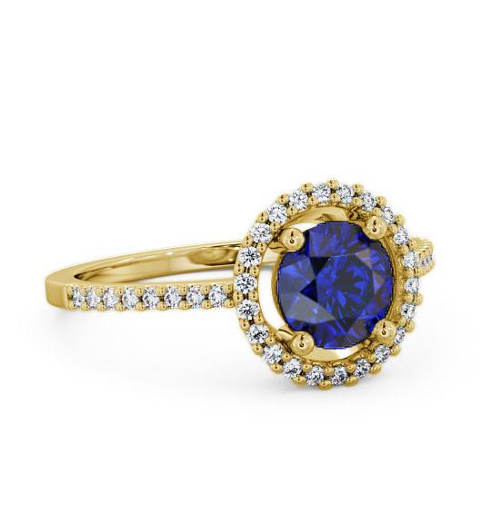 Halo Blue Sapphire and Diamond 1.20ct Ring 9K Yellow Gold GEM7_YG_BS_THUMB1