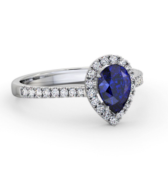 Halo Blue Sapphire and Diamond 1.20ct Ring 9K White Gold GEM80_WG_BS_THUMB1
