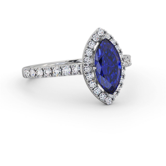 Halo Blue Sapphire and Diamond 1.05ct Ring 18K White Gold - Elaris GEM81_WG_BS_FLAT