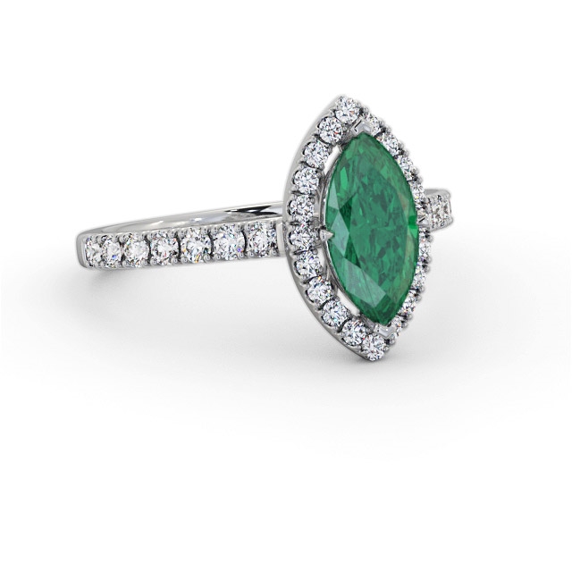 Halo Emerald and Diamond 0.90ct Ring 18K White Gold - Elaris GEM81_WG_EM_FLAT