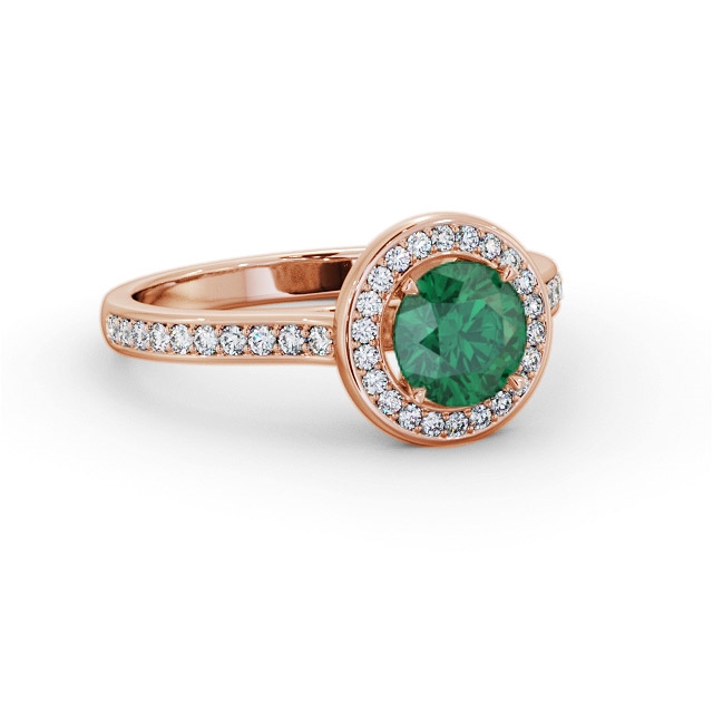 Halo Emerald and Diamond 1.50ct Ring 9K Rose Gold - Manal GEM82_RG_EM_FLAT