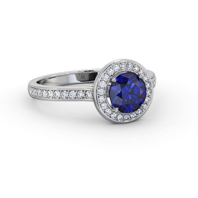 Halo Blue Sapphire and Diamond 1.65ct Ring 18K White Gold - Manal GEM82_WG_BS_FLAT