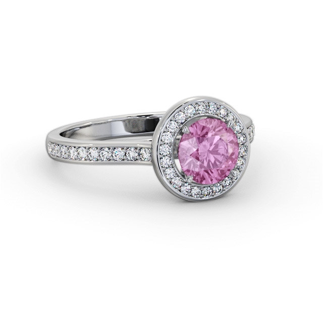 Halo Pink Sapphire and Diamond 1.65ct Ring 18K White Gold - Manal GEM82_WG_PS_FLAT