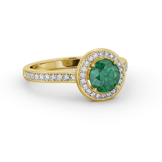 Halo Emerald and Diamond 1.50ct Ring 9K Yellow Gold - Manal GEM82_YG_EM_FLAT