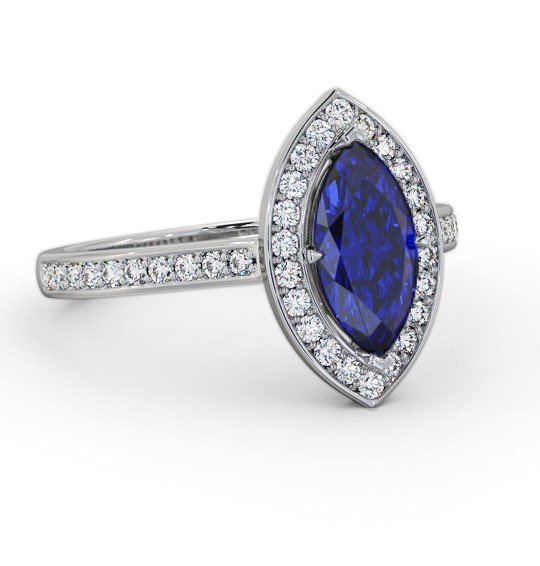 Halo Blue Sapphire and Diamond 1.50ct Ring 18K White Gold GEM83_WG_BS_THUMB1