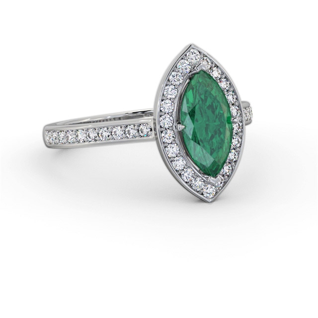 Halo Emerald and Diamond 1.35ct Ring 18K White Gold - Amity GEM83_WG_EM_FLAT