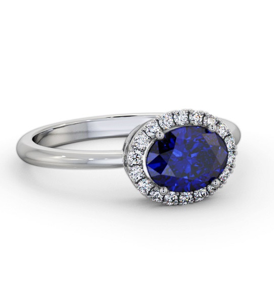 Halo Blue Sapphire and Diamond 1.15ct Ring 18K White Gold GEM84_WG_BS_THUMB1
