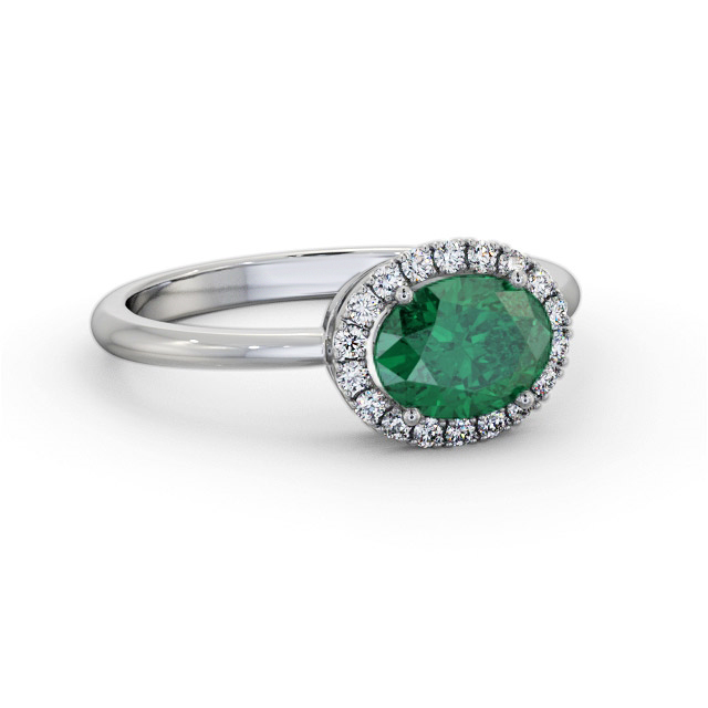 Halo Emerald and Diamond 1.00ct Ring 18K White Gold - Karmin GEM84_WG_EM_FLAT