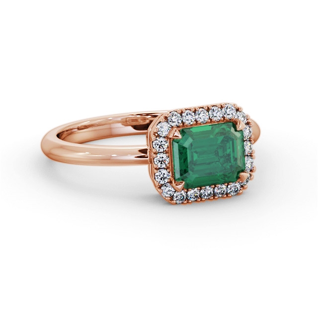 Halo Emerald and Diamond 1.05ct Ring 9K Rose Gold - Kodie GEM85_RG_EM_FLAT