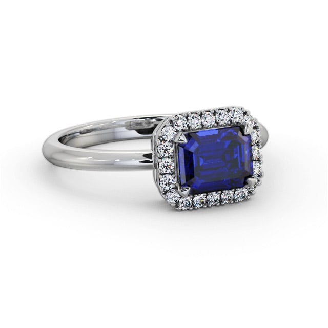 Halo Blue Sapphire and Diamond 1.30ct Ring 18K White Gold - Kodie GEM85_WG_BS_FLAT