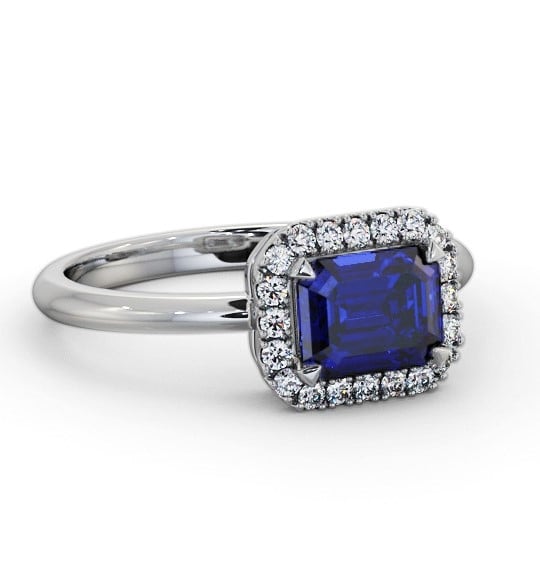 Halo Blue Sapphire and Diamond 1.30ct Ring 9K White Gold GEM85_WG_BS_THUMB2 