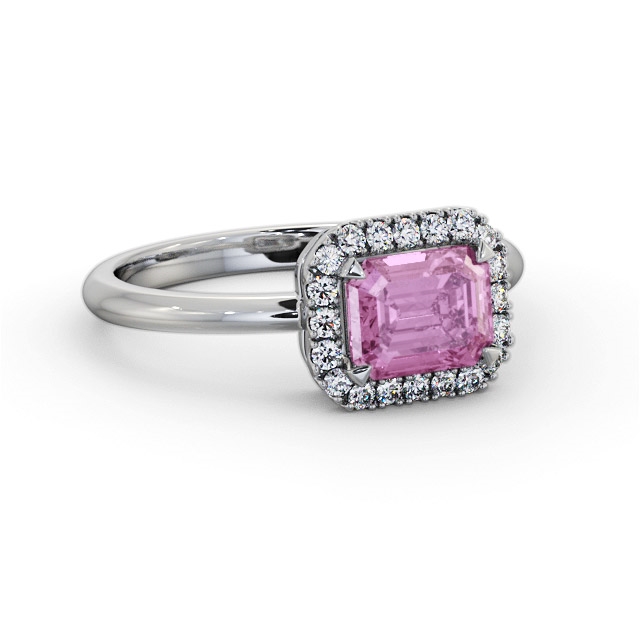 Halo Pink Sapphire and Diamond 1.30ct Ring 18K White Gold - Kodie GEM85_WG_PS_FLAT