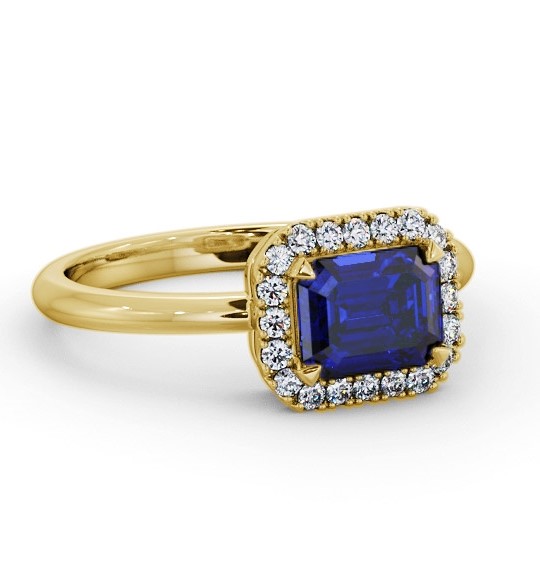 Halo Blue Sapphire and Diamond 1.30ct Ring 9K Yellow Gold GEM85_YG_BS_THUMB1