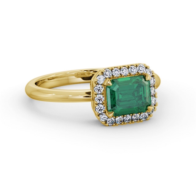 Halo Emerald and Diamond 1.05ct Ring 9K Yellow Gold - Kodie GEM85_YG_EM_FLAT