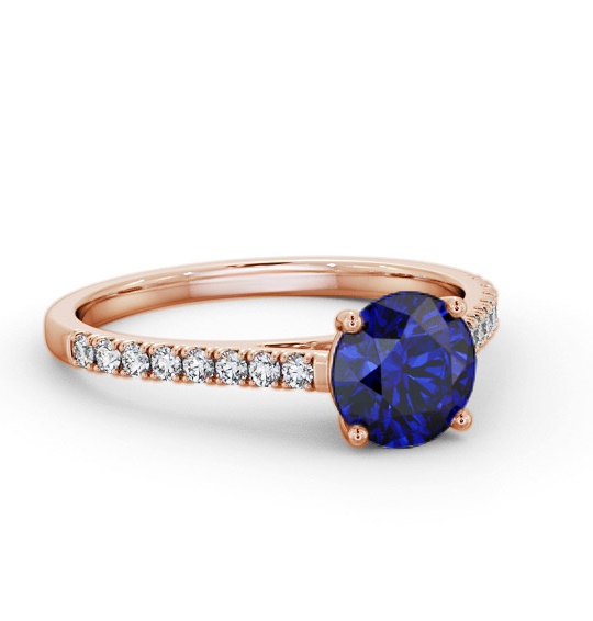 Solitaire Blue Sapphire and Diamond 18K Rose Gold Ring with Channel GEM86_RG_BS_THUMB1