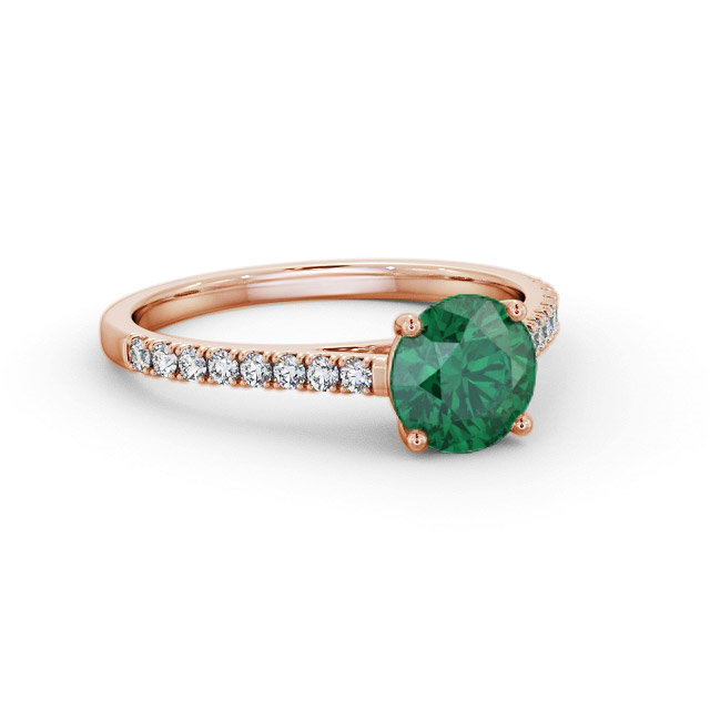 Solitaire Emerald and Diamond 9K Rose Gold Ring With Side Stones- Alaska GEM86_RG_EM_FLAT